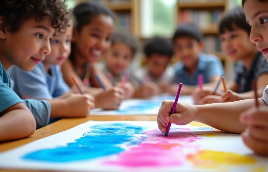 Bambini impegnati in un laboratorio di disegno creativo alla libreria